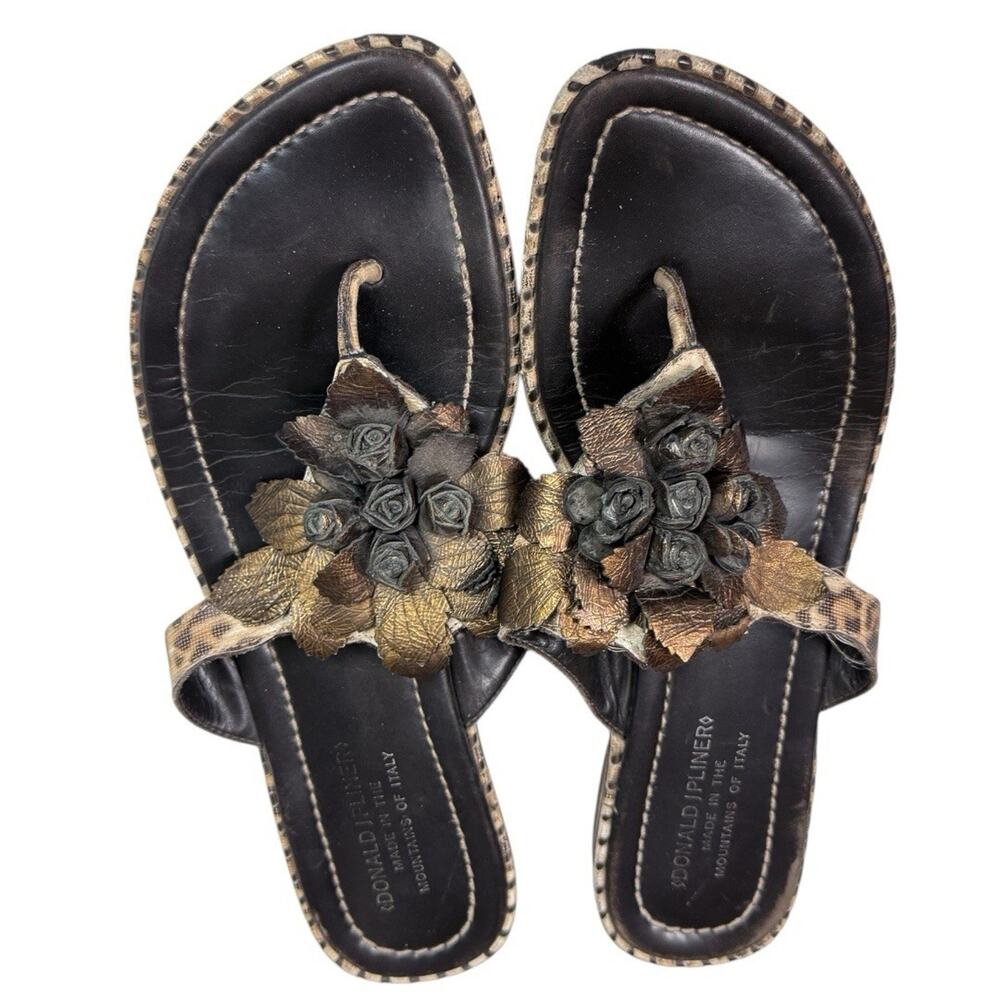 Donald J Pliner Floral Leather Thong Sandals Italy Women’s Size 10